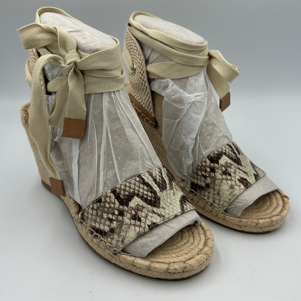 Vince Camuto Levernta Espadrille Wedge Sandals 7.5WIDE Snake Ankle Wrap Boho NIB